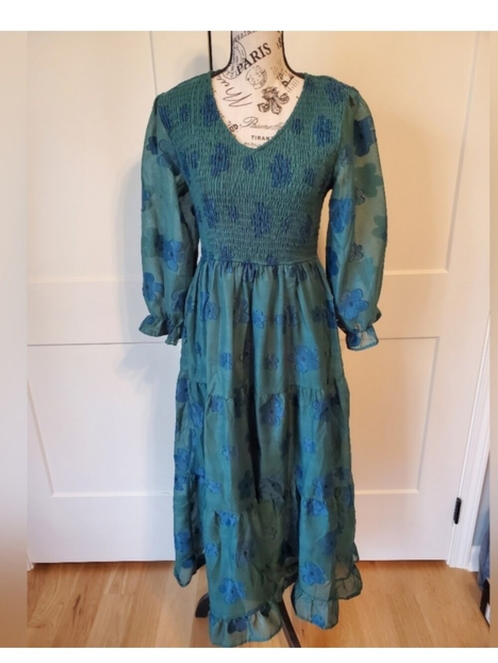 Polagram Green Floral Smocked Midi Dress-NWT